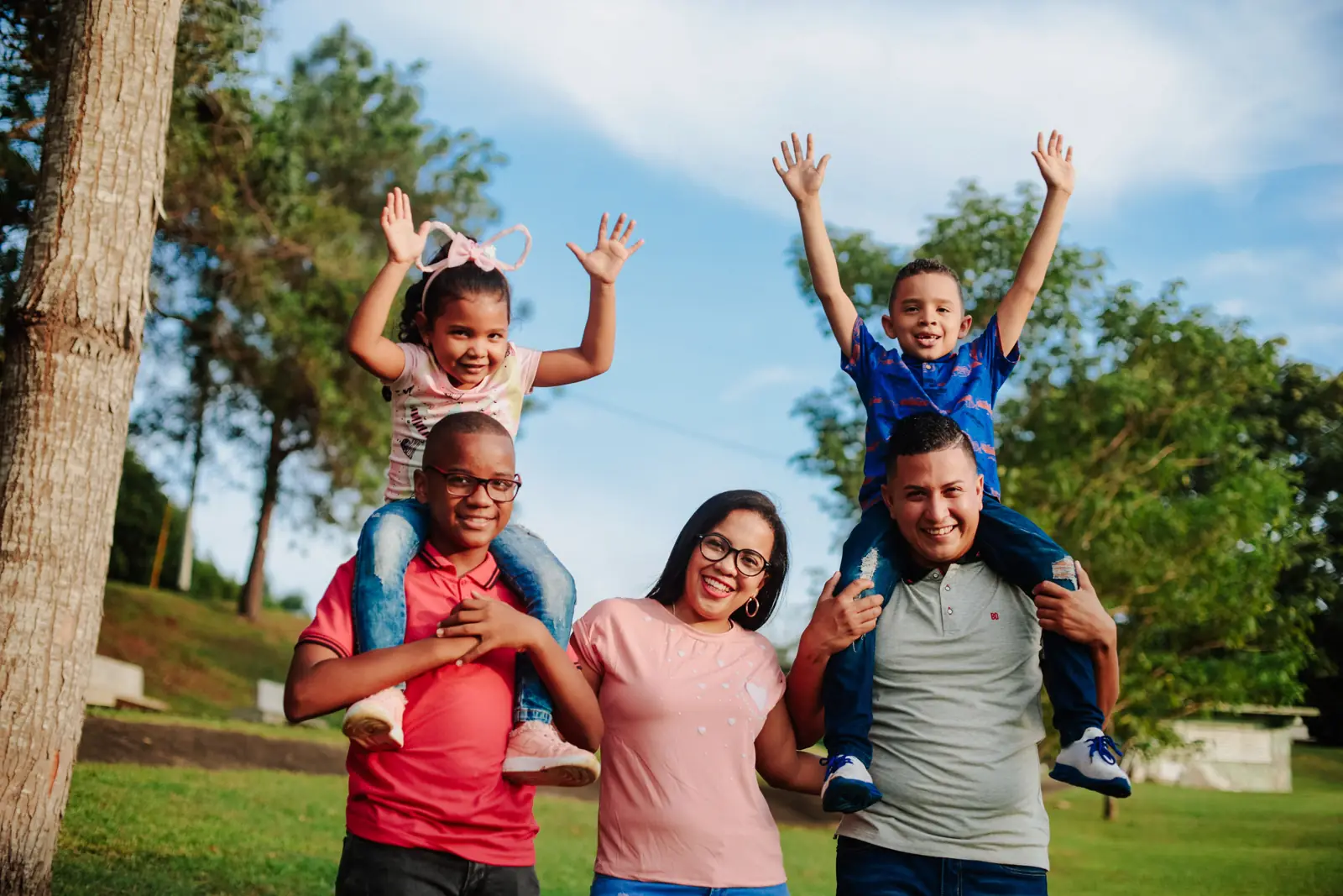 Families with children spending time together outdoors